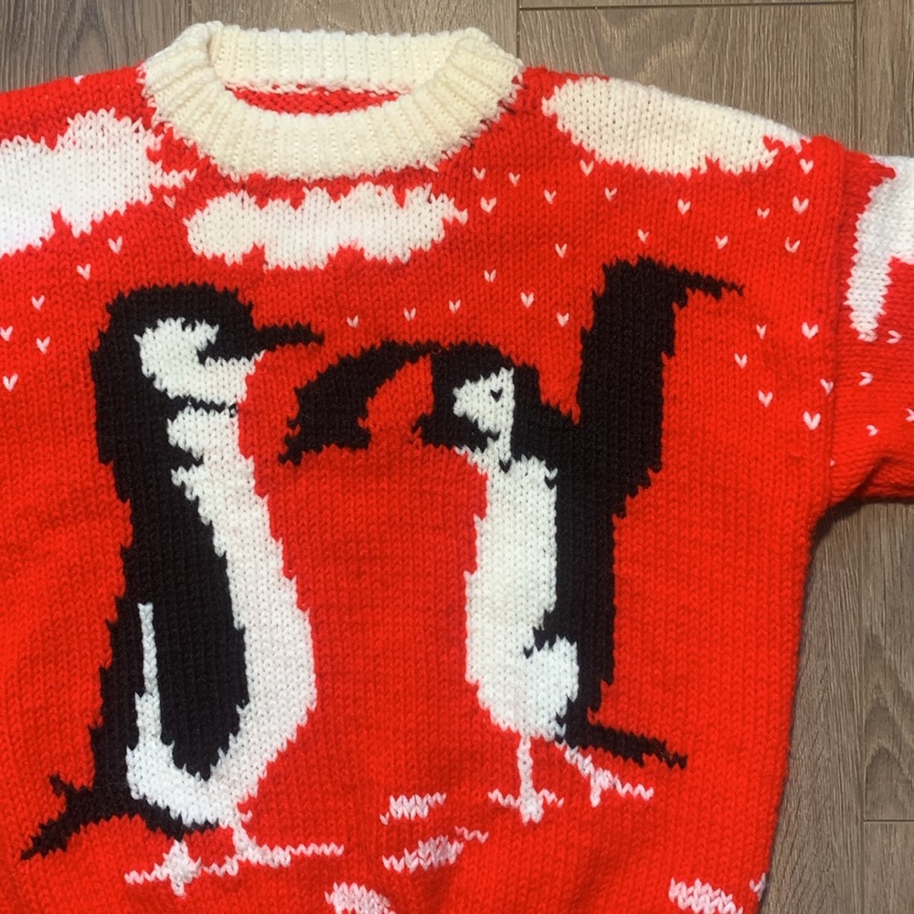Vintage Handmade Red Penguin Knit Sweater - Picture 8 of 17